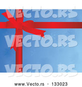 Vector of Red Ribbon Bow over Blue Snowflake Christmas Wrapping Paper by Rasmussen Images