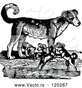 Vector of Retro Black and White Mother Dog and Playful Puppies by Prawny Vintage