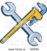 Vector of Retro Crossed Spanner and Monkey Wrenches by Patrimonio