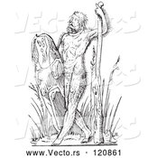 Vector of Retro Fantasy Savage Hairy Guy Black and White by Picsburg