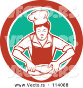 Vector of Retro Female Chef Mixing Ingredients in a Bowl Inside a Red White and Green Circle by Patrimonio