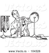 Vector of Retro Teenage Boy Matching His Tie with His Socks in Black and White by Picsburg