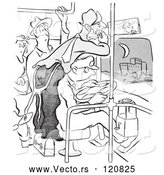 Vector of Retro Vintage Guy Shaving on a Crowded Bus Black and White by Picsburg