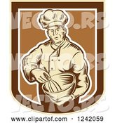 Vector of Retro Woodcut Male Baker with a Mixing Bowl in a Crest by Patrimonio