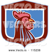 Vector of Retro Woodcut Rooster in a Blue Maroon and White Shield by Patrimonio