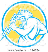 Vector of Retro Zeus Holding a Thunder Bolt in a Blue White and Yellow Circle by Patrimonio