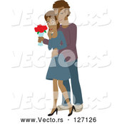 Vector of Romantic Hispanic Guy Standing Behind His Wife and Surprising Her with a Bouquet of Colorful Roses by Rosie Piter
