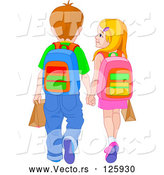 Vector of School Boy and Girl Holding Hands and Walking by Pushkin