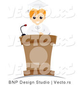 Vector of School Boy Graduate Giving a Speech at a Podium on Stage by BNP Design Studio