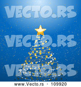Vector of Scribble, Snow and Star Christmas Tree over a Blue Glowing Background by Elaineitalia