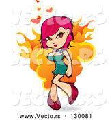 Vector of Sexy Pink Haired White Lady in a Tight Green Dress and High Heels, Flaming with Hearts by NoahsKnight