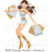 Vector of Sexy Young Lady with Shopping Bags in Hand by BNP Design Studio