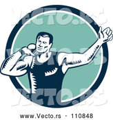 Vector of Shot Put Athlete Guy Throwing in a Blue White and Turquoise Circle by Patrimonio
