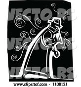 Vector of Sick Guy Coughing - Black and White Woodcut Style by Xunantunich
