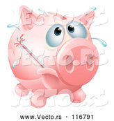 Vector of Sick Piggy Bank with a Fever and Bursting Thermometer by AtStockIllustration