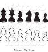 Vector of Silhouetted and Outlined Chess Pieces by Frisko