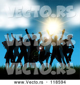 Vector of Silhouetted Crowd Dancing in Grass Against a Sunset and Blue Sky by KJ Pargeter