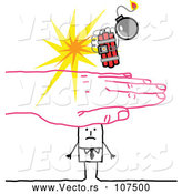 Vector of Sketched Pink Hand Protecting a Stick Businessman from a Bomb by NL Shop