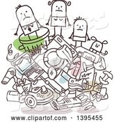 Vector of Sketched Stick Businessman and Family on a Pile of Trash by NL Shop