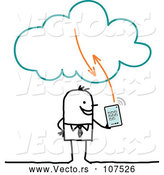 Vector of Sketched Stick Businessman Using a Tablet on the Cloud by NL Shop