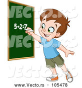 Vector of Smart School Boy Solving an Addition Math Problem on a Chalk Board by Yayayoyo
