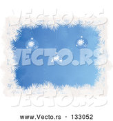 Vector of Snowflake and Reindeer Patterned Christmas Baubles Hanging over a Blue Snowflake Background Bordered by White Tinsel by Rasmussen Images