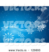 Vector of Snowy Blue Background with White Waves and Snowflakes Spanning Diagonally Across by KJ Pargeter
