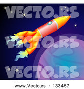 Vector of Space Rocket Flying past Planets and Stars in Space by AtStockIllustration