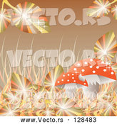 Vector of Sparkling Autumn Leaves and Grasses Around a Mushroom on Brown by Kaycee