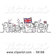 Vector of Stick People Character Crowd Celebrating with Union Jack Flags by NL Shop