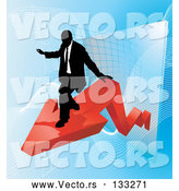 Vector of Successful Business Man Riding on a Red Arrow As Revenue Increases by AtStockIllustration
