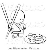 Vector of Sushi Chef with Giant Chopsticks - Coloring Page Outlined Art by Leo Blanchette