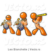 Vector of Three Orange Guys Playing Flutes and Drums at a Music Concert by Leo Blanchette