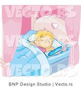 Vector of Tired Baby Girl Sleeping in a Canopy Bed by BNP Design Studio