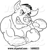 Vector of Tough Black and White Muscular Boxer Pig for a BBQ Competition Design by LaffToon