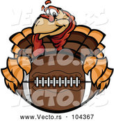 Vector of Turkey Bird Mascot Holding an American Football Thanksgiving Super Bowl by Chromaco