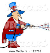 Vector of Uncle Sam in Red, White and Blue, Using a Power Washer and Spraying out Stars on Tax Day or the Fourth of July by Djart