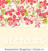Vector of Vines and Pink Flowers on Beige Background by Vector Tradition SM