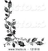 Vector of Vintage Black and White Corner Border of Christmas Holly Sprigs by Prawny Vintage