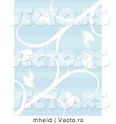 Vector of White Birds and Vines over Blue Patterned Background by