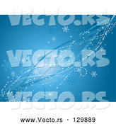 Vector of White Dots, Snowflakes, Bursts and Blue Waves Spanning Diagonally over a Blue Background by KJ Pargeter