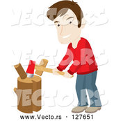 Vector of White Guy Smiling While Chopping Wood on a Stump by Rosie Piter
