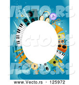 Vector of White Oval Framed by Music Items on Blue by BNP Design Studio