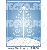 Vector of White Scroll Christmas Tree with a Star, on a Snowy Hilltop over Blue by KJ Pargeter