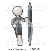 Vector of White Woman in a Gray Dress, Standing with One Hand on Her Hip, Holding a Huge Pen by Leo Blanchette