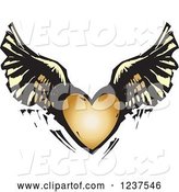 Vector of Woodcut Flying Winged Heart by Xunantunich