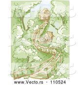 Vector of Wooden Bridge Leading to Tree Houses by BNP Design Studio