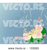 Vector of Yellow and Pink Hibiscus Flower Background by AtStockIllustration