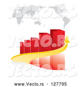 Vector of Yellow Arrow Curving Around a Red Bar Graph Under a Map by MilsiArt