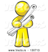 Vector of Yellow Guy Architect Carrying Rolled Blue Prints and Plans by Leo Blanchette